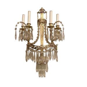Antique Neoclassical Swidish Gustavian Style Four-Light Silver Netal and Crystal
